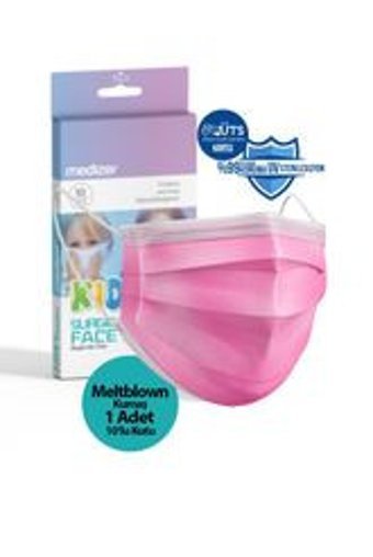 Medizer Tek Kullanımlık 3 Katlı Lastikli Telli 10'lu Çocuk Ultrasonik Cerrahi Maske Pembe