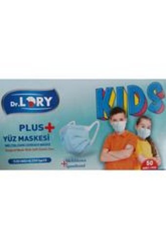 Dr. Lory Tek Kullanımlık 3 Katlı Lastikli Telli 50'li Çocuk Maske Mavi