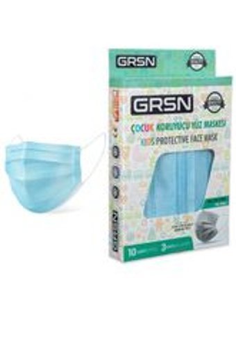 Grsn Tek Kullanımlık 3 Katlı Lastikli Telli 10'lu Çocuk Maske Mavi