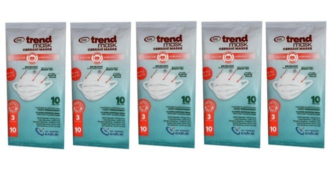 Trendmask Tek Kullanımlık 3 Katlı Lastikli Telli 100'lü Yetişkin Ultrasonik Maske Siyah
