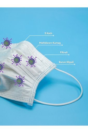 Acto Tek Kullanımlık 3 Katlı Lastikli Telli 50'li Yetişkin Ultrasonik Maske Mavi