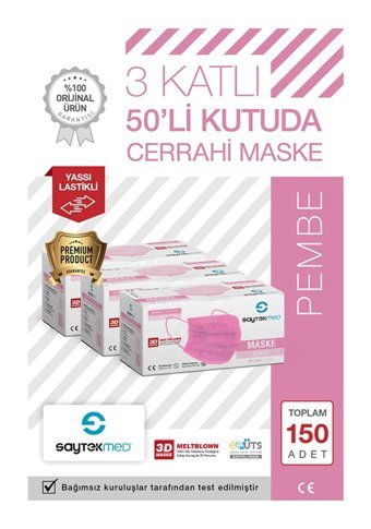 Saytekmed Tek Kullanımlık 3 Katlı Lastikli Telli 90'lı Yetişkin Cerrahi Maske Yeşil