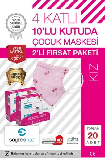 Saytekmed Tek Kullanımlık 3 Katlı Lastikli Telli 50'li Yetişkin Cerrahi Maske Pembe