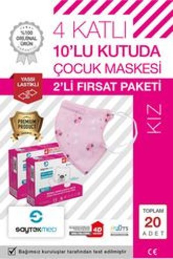 Saytekmed Tek Kullanımlık 3 Katlı Lastikli Telli 50'li Yetişkin Cerrahi Maske Pembe