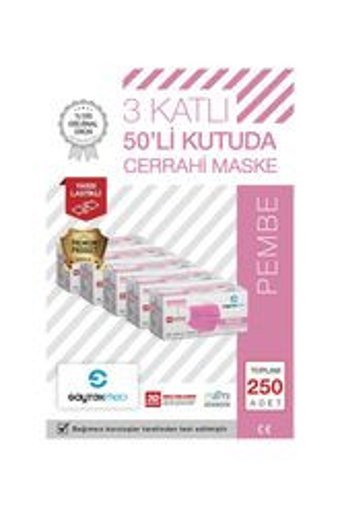 Saytekmed Tek Kullanımlık 3 Katlı Lastikli Telli 100'lü Yetişkin Cerrahi Maske Lacivert