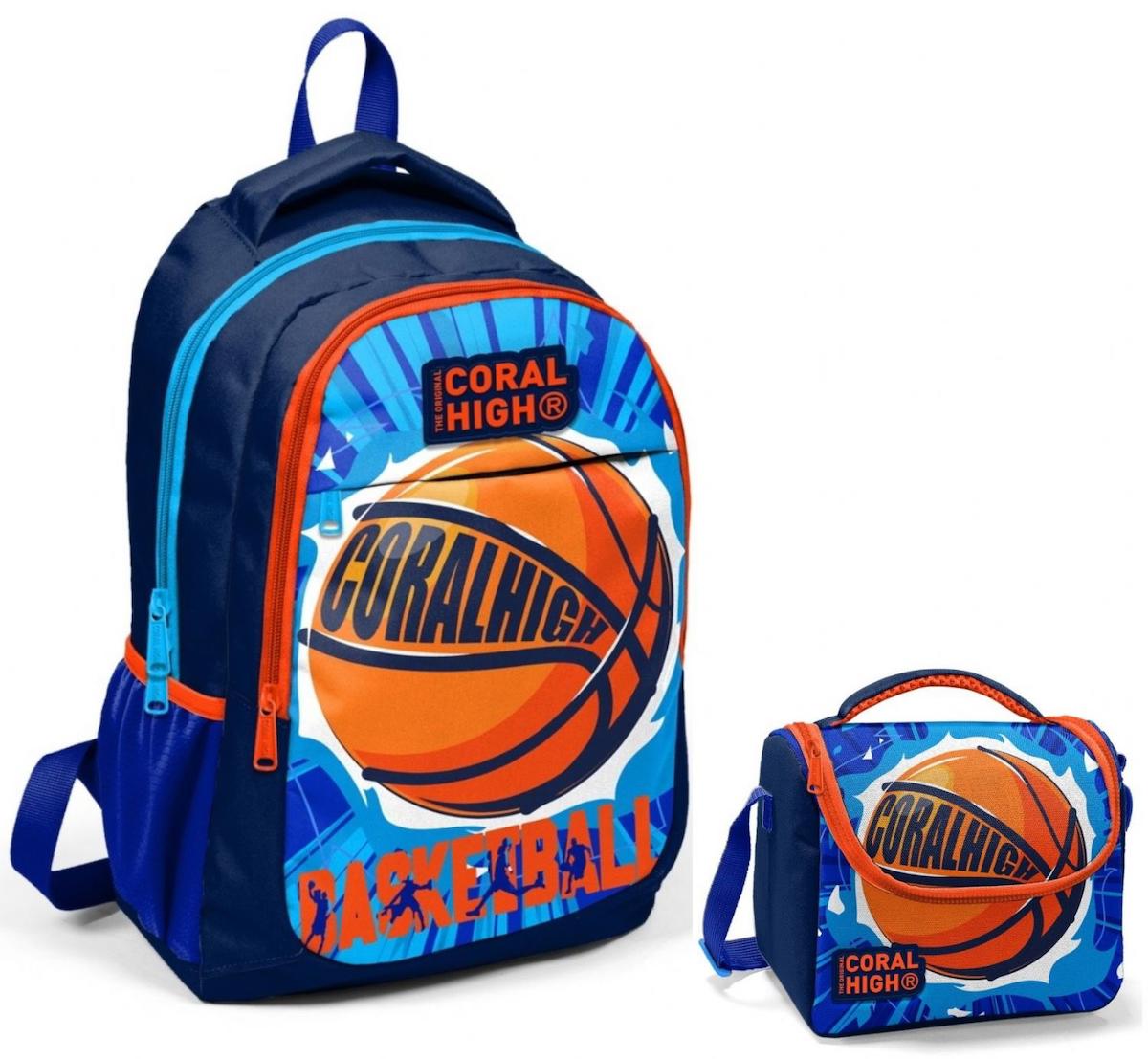 Yaygan Çanta Kids Basketbol Su Geçirmez 3 Gözlü Turuncu İlkokul Erkek Sırt Çantası + Beslenme Çantası