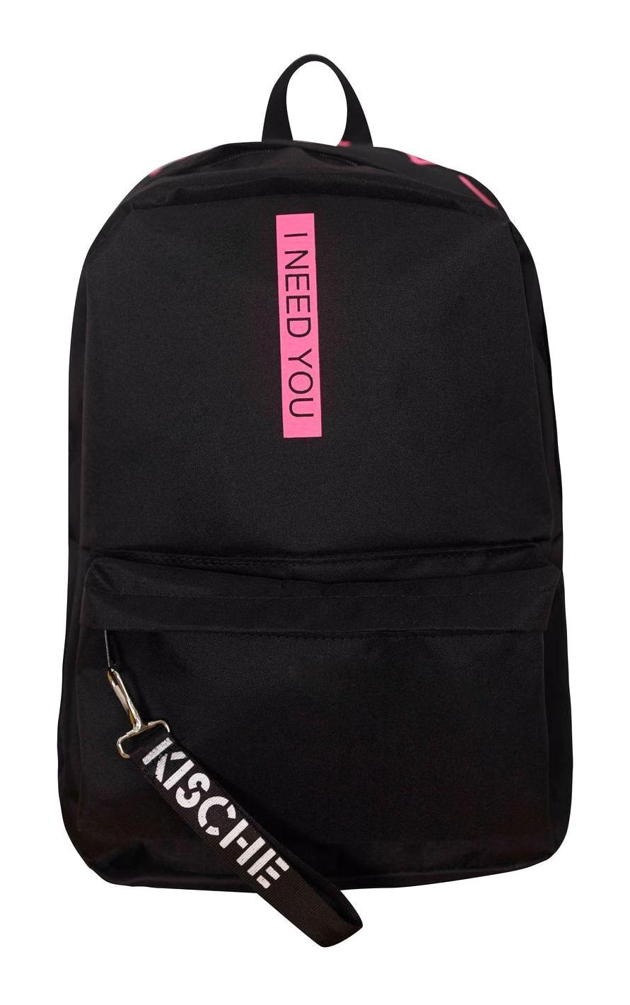 Kısche Yazılı 3 Gözlü Pembe-Siyah Lise-Üniversite Unisex Sırt Çantası