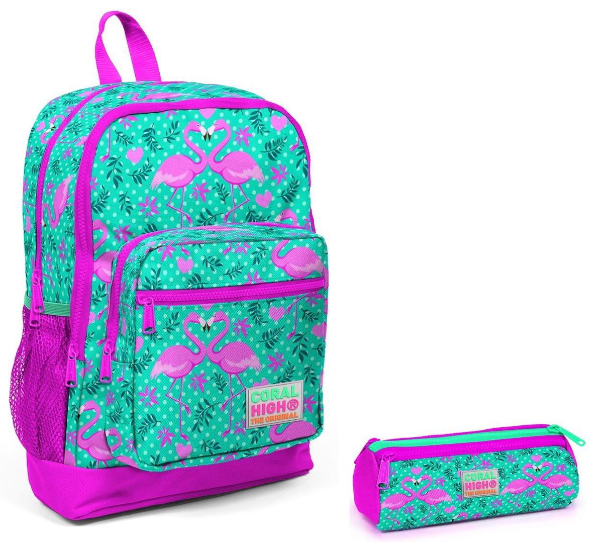 Yaygan Çanta Kids Flamingo Hayvan Su Geçirmez 4 Gözlü Çok Renkli İlkokul Kız Çocuk Sırt Çantası + Kalemlik