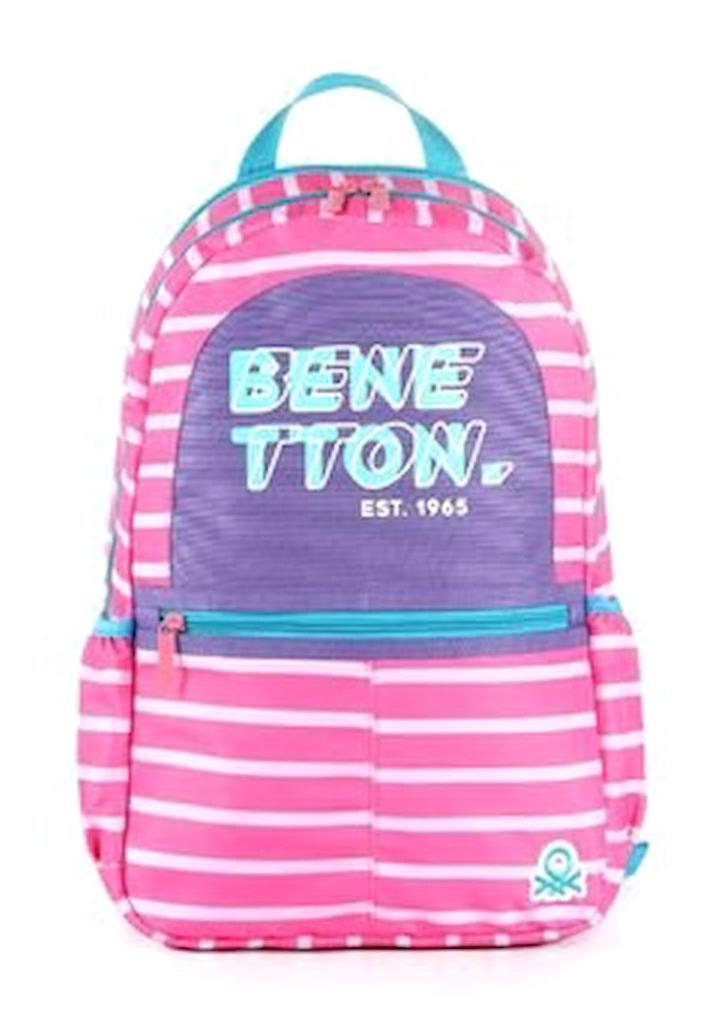 United Colors Of Benetton 03752 Çizgili Su Geçirmez 3 Gözlü Pembe İlkokul Unisex Sırt Çantası