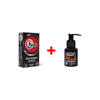 Fiesta Çilek Bahçesi Çilek Aromalı Prezervatif 12'li+Best Man Kayganlaştırıcı Jel 55 ml