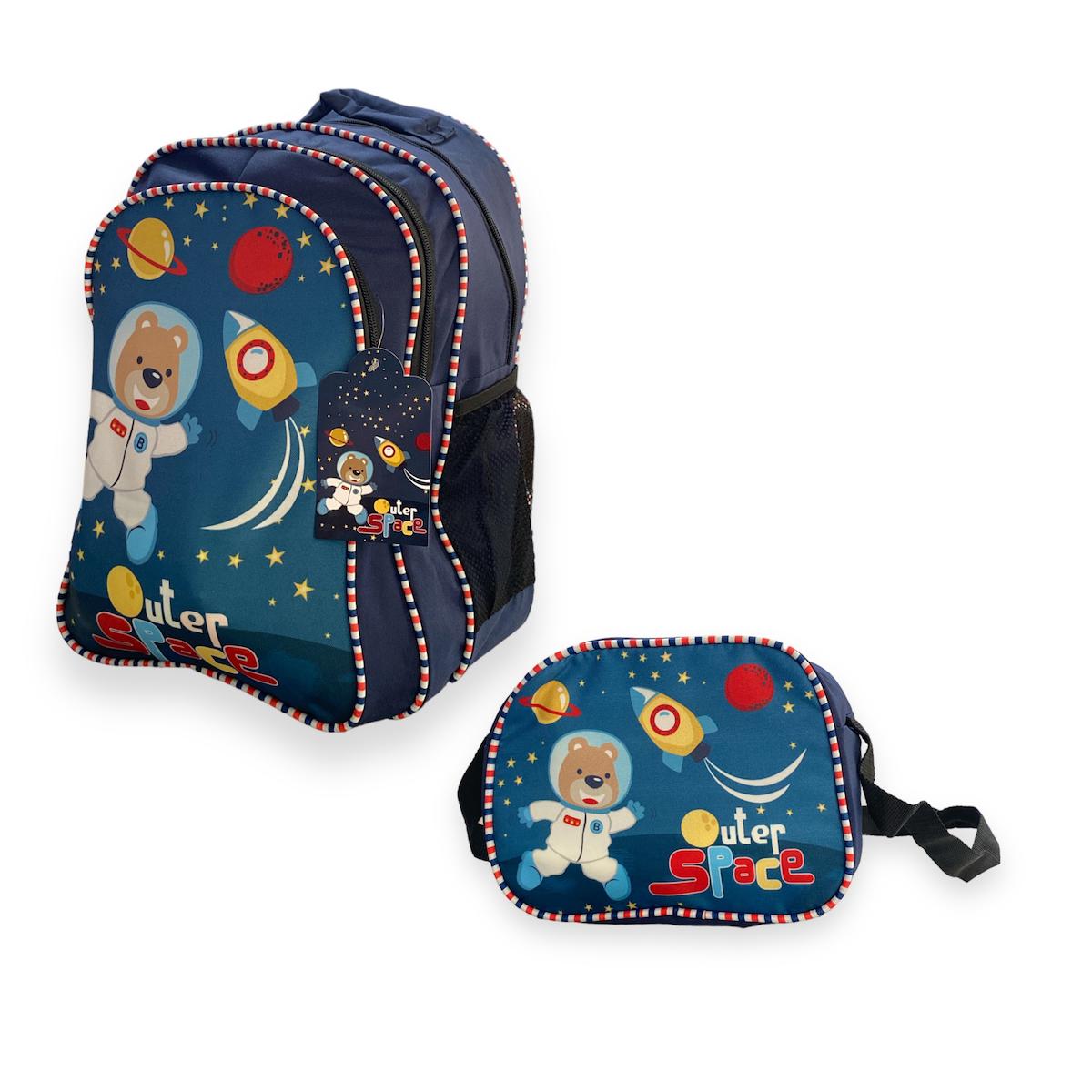 DKMKİTAP 1113 Astronot Ayı Uzay 3 Gözlü Lacivert İlkokul Unisex Sırt Çantası + Beslenme Çantası