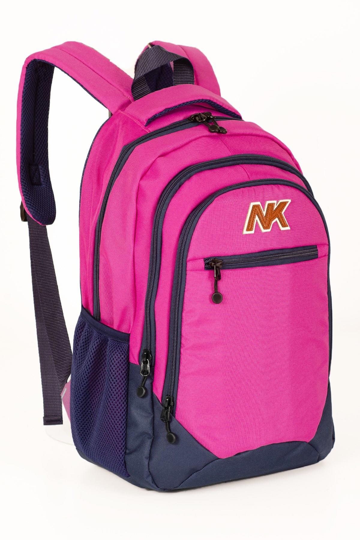 NK 9003 Su Geçirmez 4 Gözlü Pembe-Lacivert Lise-Üniversite Unisex Sırt Çantası