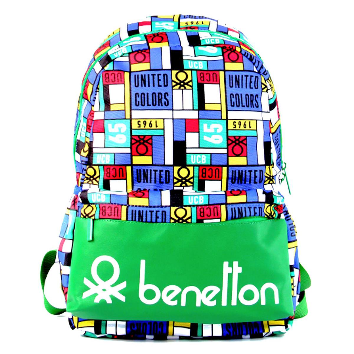United Colors Of Benetton 76119 Geometrik 4 Gözlü Mavi Lise-Üniversite Unisex Sırt Çantası