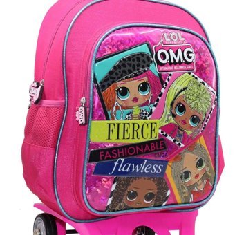Çanta Müjde L.O.L Surprise Tekerlekli 2 Gözlü Pembe İlkokul Kız Çocuk Çekçekli Çantası