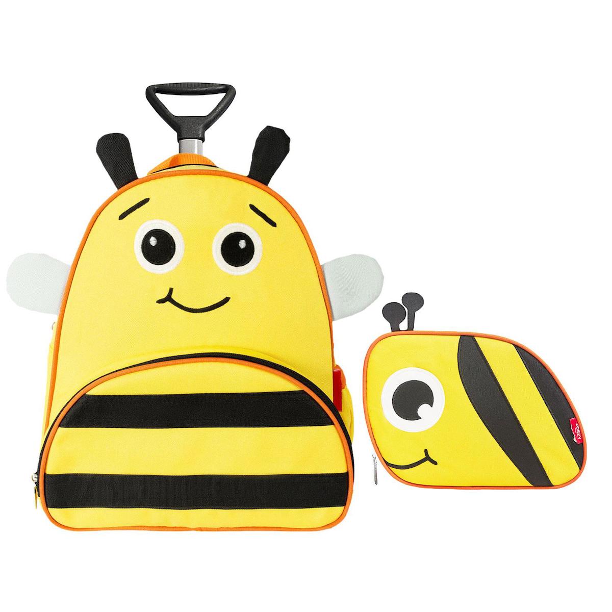 Zoozy Arı Hayvan Tekerlekli 3 Gözlü Sarı Anaokulu Unisex Çekçekli Çantası + Beslenme Çantası