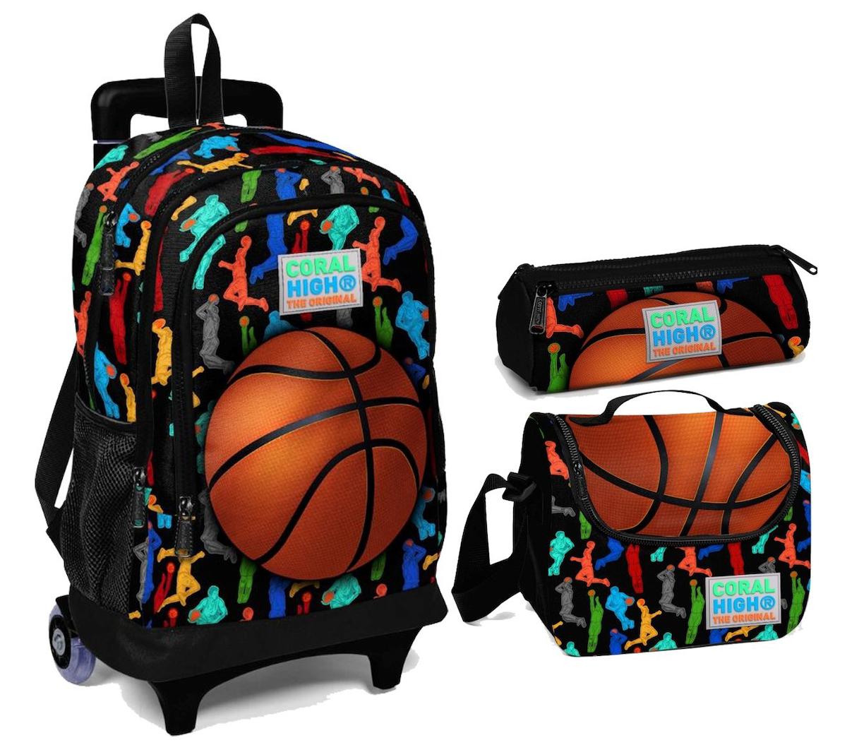 Yaygan Çanta Kids Basketbol Tekerlekli Su Geçirmez 3 Gözlü Turuncu İlkokul Erkek Çocuk Çekçekli Çanta Seti