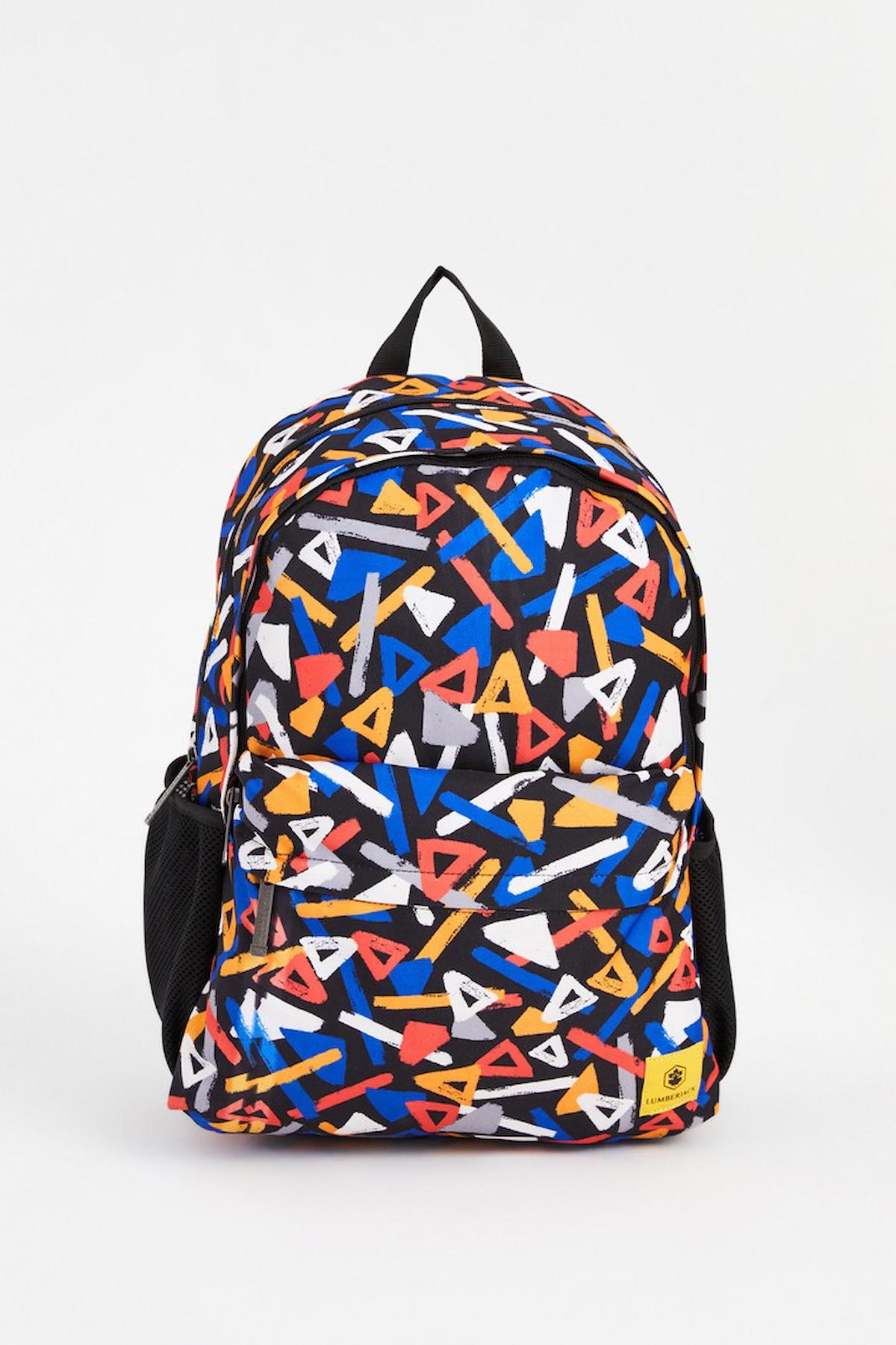 Lumberjack LMÇAN22334 Geometrik Su Geçirmez 3 Gözlü Çok Renkli Lise-Üniversite Unisex Sırt Çantası