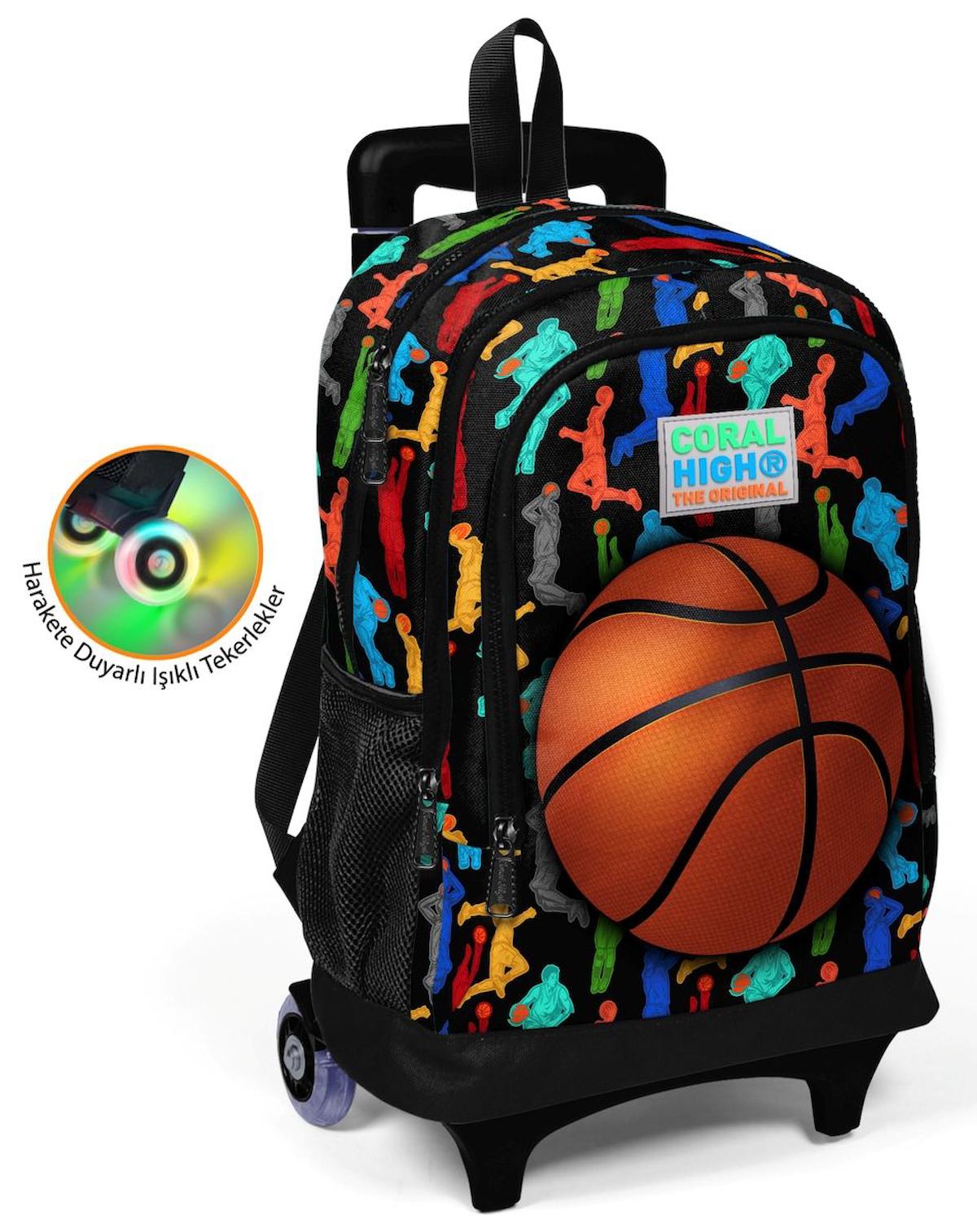 Yaygan Çanta Kids Basketbol Tekerlekli 3 Gözlü Çok Renkli İlkokul Erkek Çocuk Çekçekli Çantası
