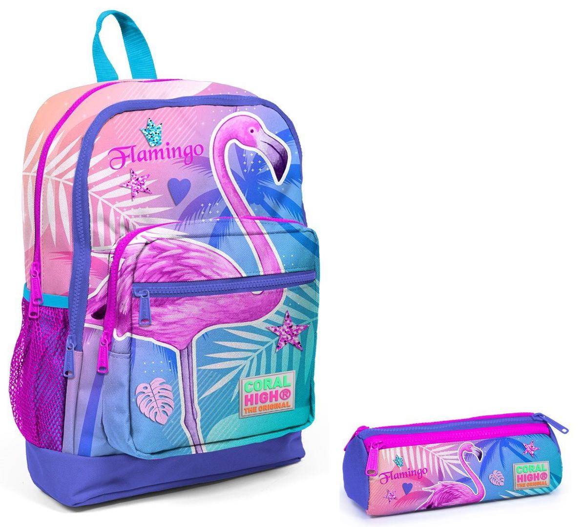 Yaygan Çanta Kids Flamingo Hayvan 4 Gözlü Pembe İlkokul Kız Çocuk Sırt Çantası + Kalemlik