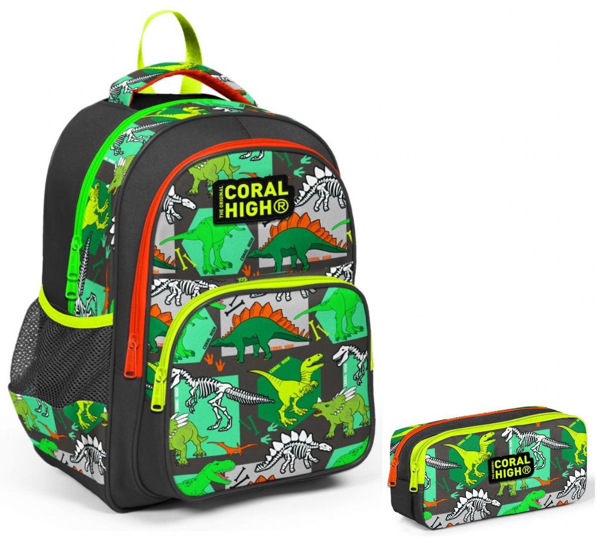 Yaygan Çanta Kids Dinozor Hayvan Su Geçirmez 3 Gözlü Siyah İlkokul Erkek Sırt Çantası + Kalemlik
