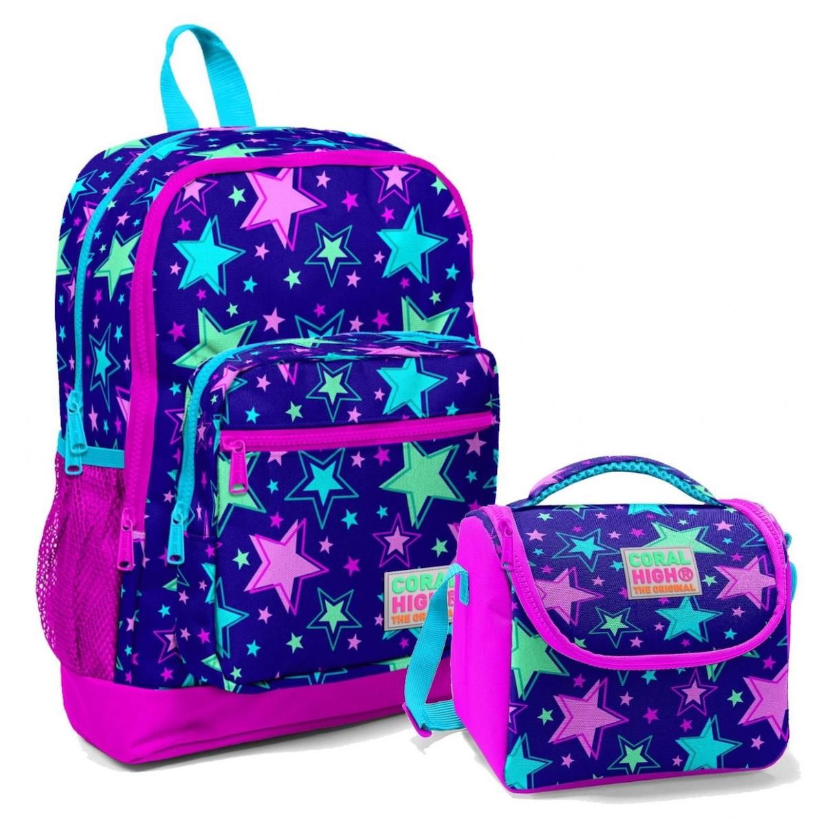 Yaygan Çanta Kids Yıldız Su Geçirmez 4 Gözlü Mor İlkokul Kız Çocuk Sırt Çantası + Beslenme Çantası
