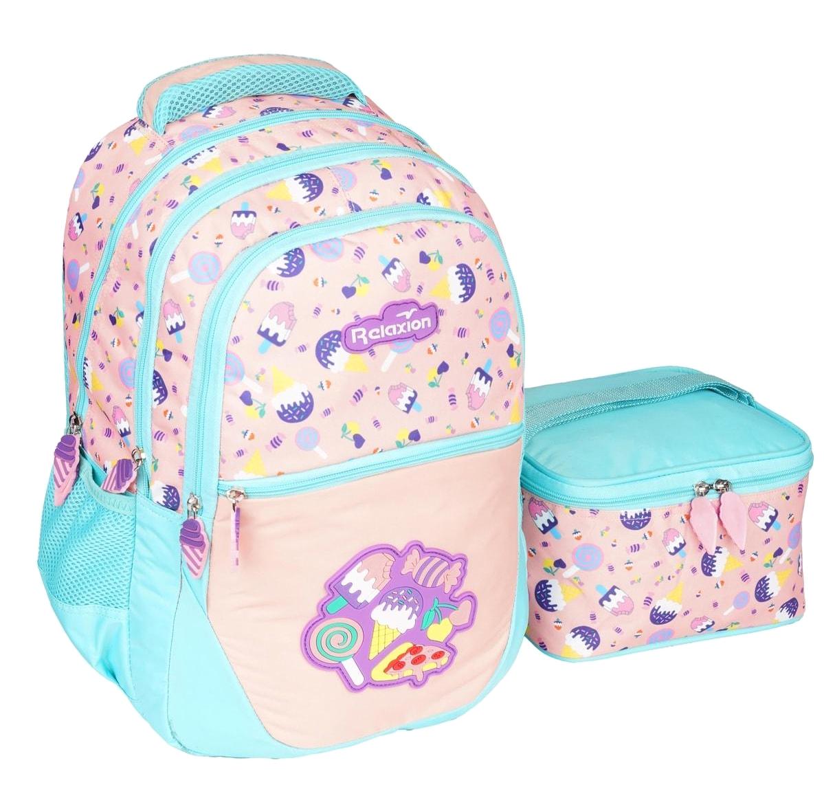 UCR Home 1350-20 Dondurma Çok Gözlü Pembe İlkokul Kız Çocuk Sırt Çantası + Beslenme Çantası