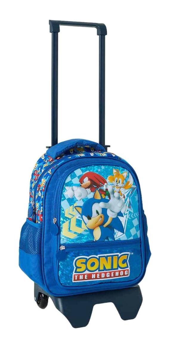 OBM 2057 Sonic Tekerlekli 3 Gözlü Mavi İlkokul Erkek Çekçekli Çantası