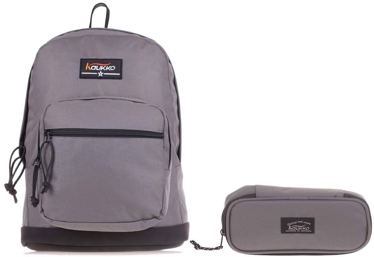 Kaukko 3 Gözlü Gri Lise-Üniversite Unisex Sırt Çantası + Kalemlik