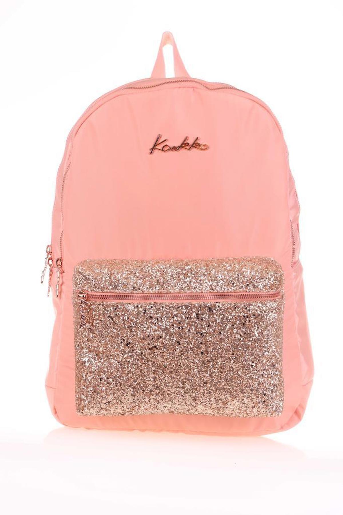 Kaukko K1520 Pullu 3 Gözlü Pembe Lise-Üniversite Kadın Sırt Çantası