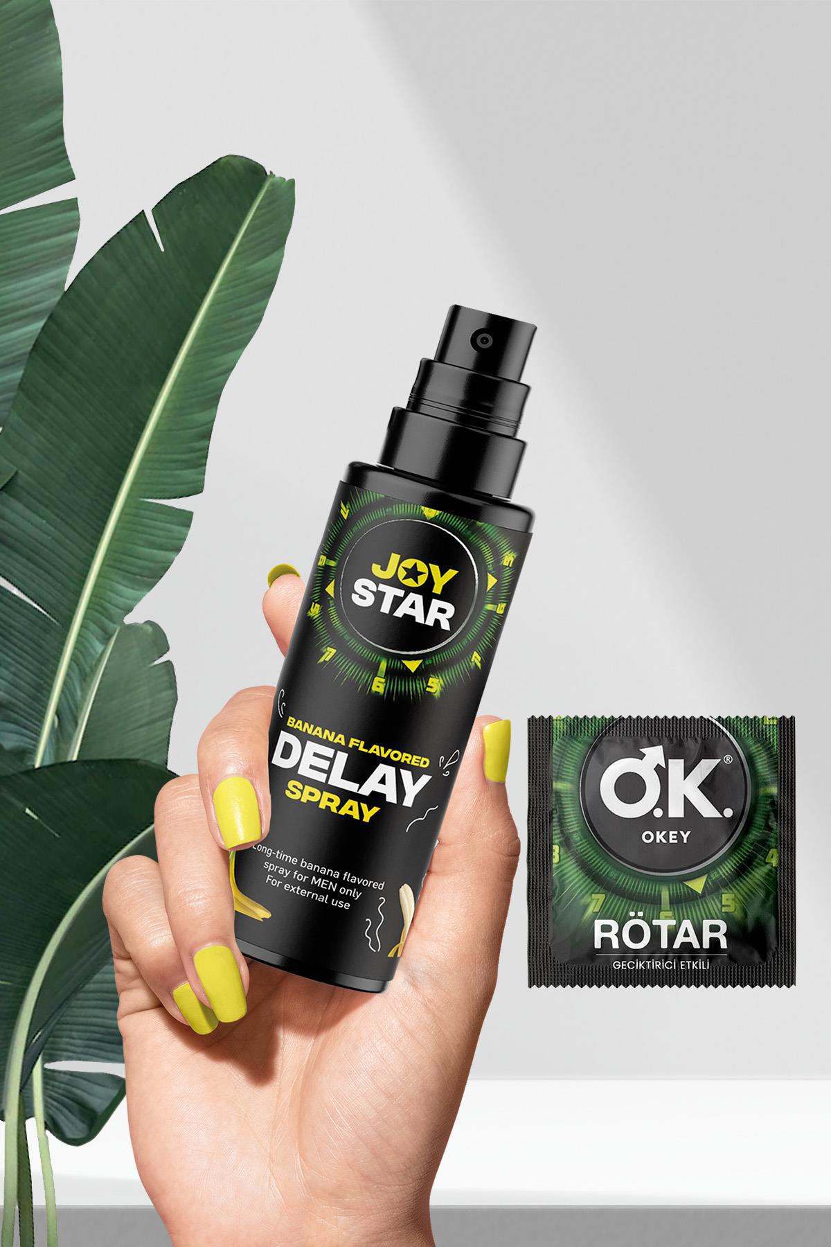 Okey Rötar Geciktiricili Prezervatif Tekli+Joystar Banana Flavored Geciktirici Etkili Delay Sprey