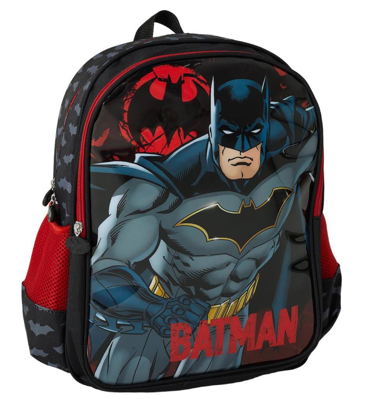 Ellaboni Batman DC Su Geçirmez 2 Gözlü Kırmızı-Siyah İlkokul Erkek Sırt Çantası