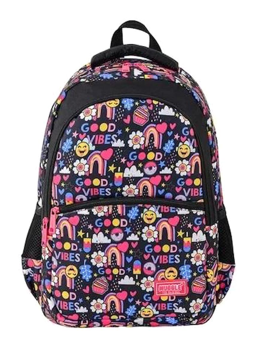 Muggle MU-7167 Su Geçirmez 3 Gözlü Siyah İlkokul Unisex Sırt Çantası