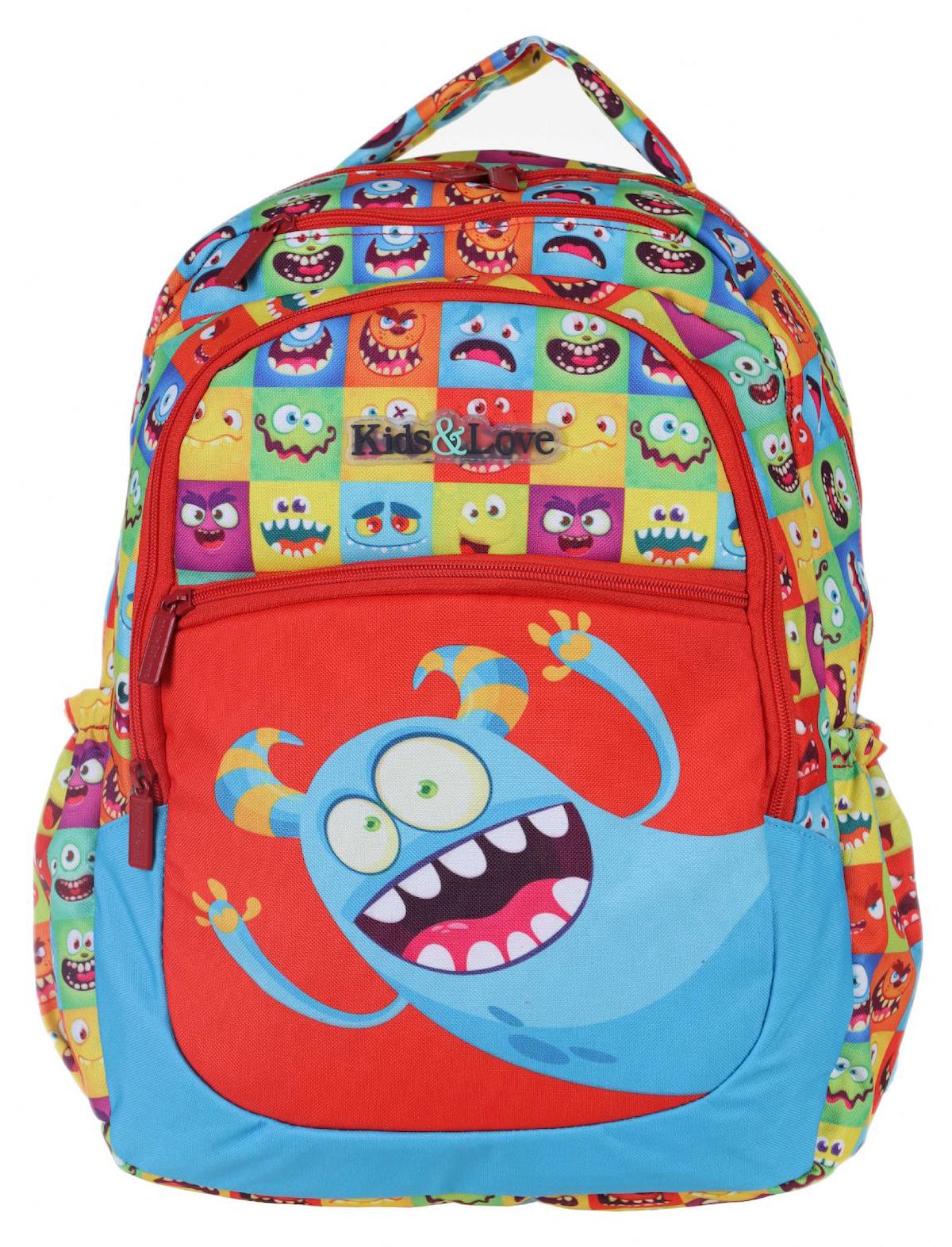 Kaukko Kids&Love Sevimli Canavarlar 4 Gözlü Çok Renkli İlkokul Erkek Çocuk Sırt Çantası