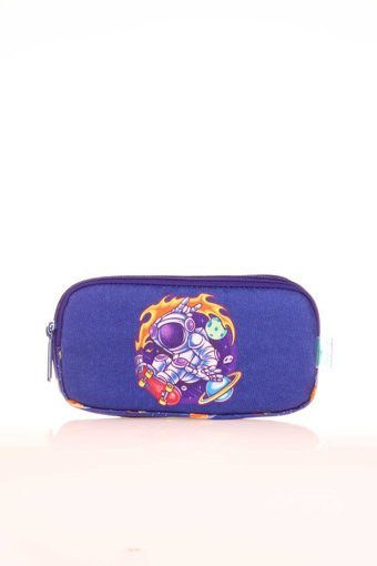 Kaukko Kids Fast Astronaut L8170 Lacivert Baskılı Bez Bölmeli 3 Gözlü Dikdörtgen Cüzdan Kalemlik