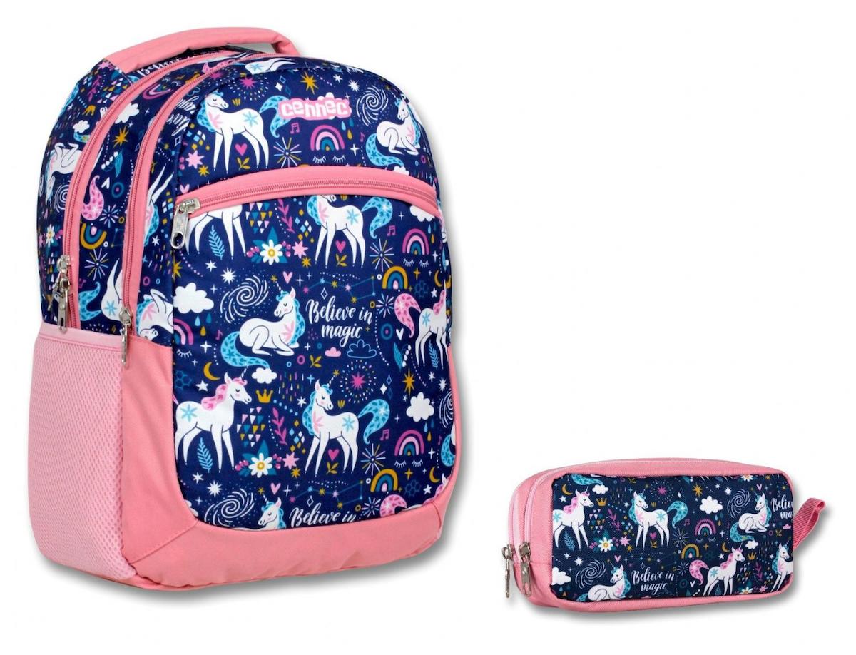 Ümit Çanta 23908 Unicorn Hayvan 5 Gözlü Mavi-Pembe İlkokul Kız Çocuk Sırt Çantası + Kalemlik