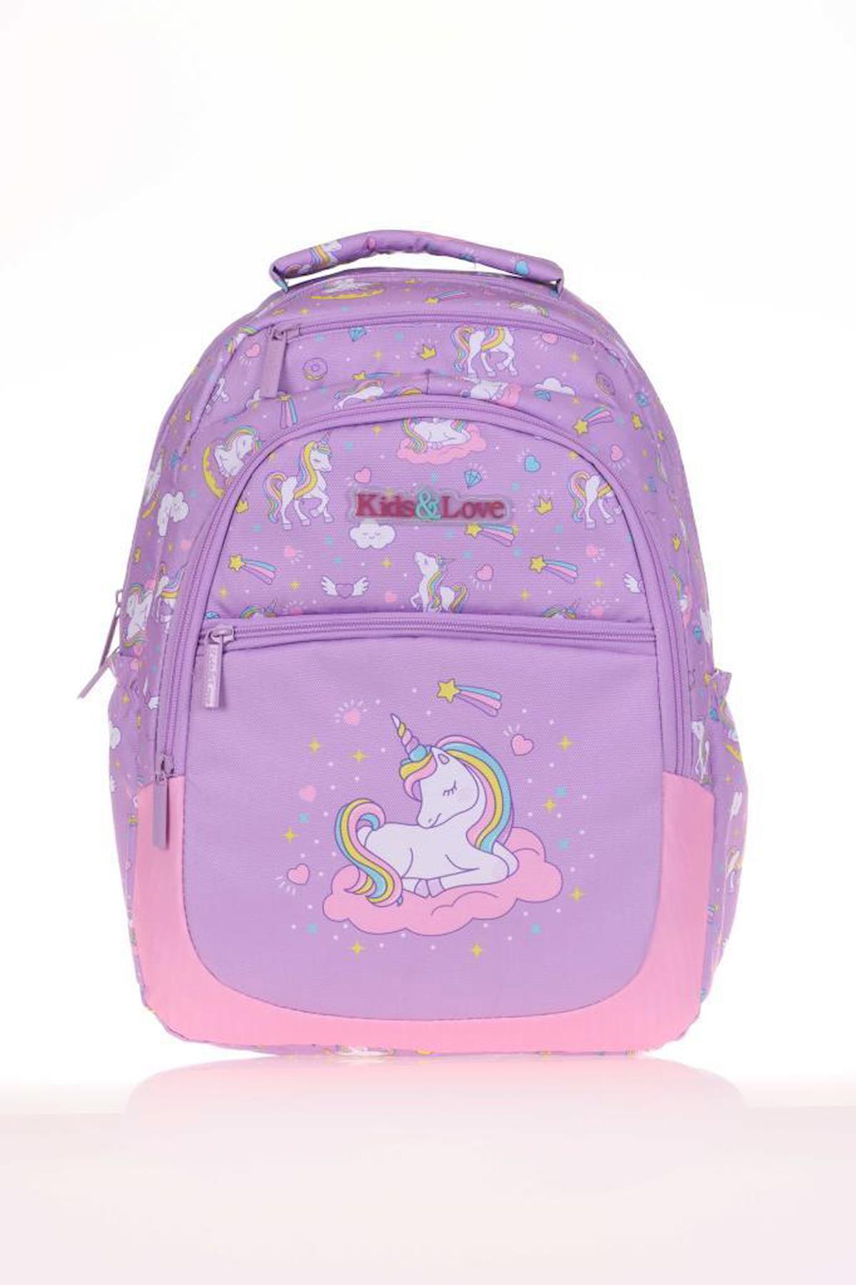 Kaukko L5110 Unicorn Hayvan 4 Gözlü Çok Renkli İlkokul Kız Çocuk Sırt Çantası