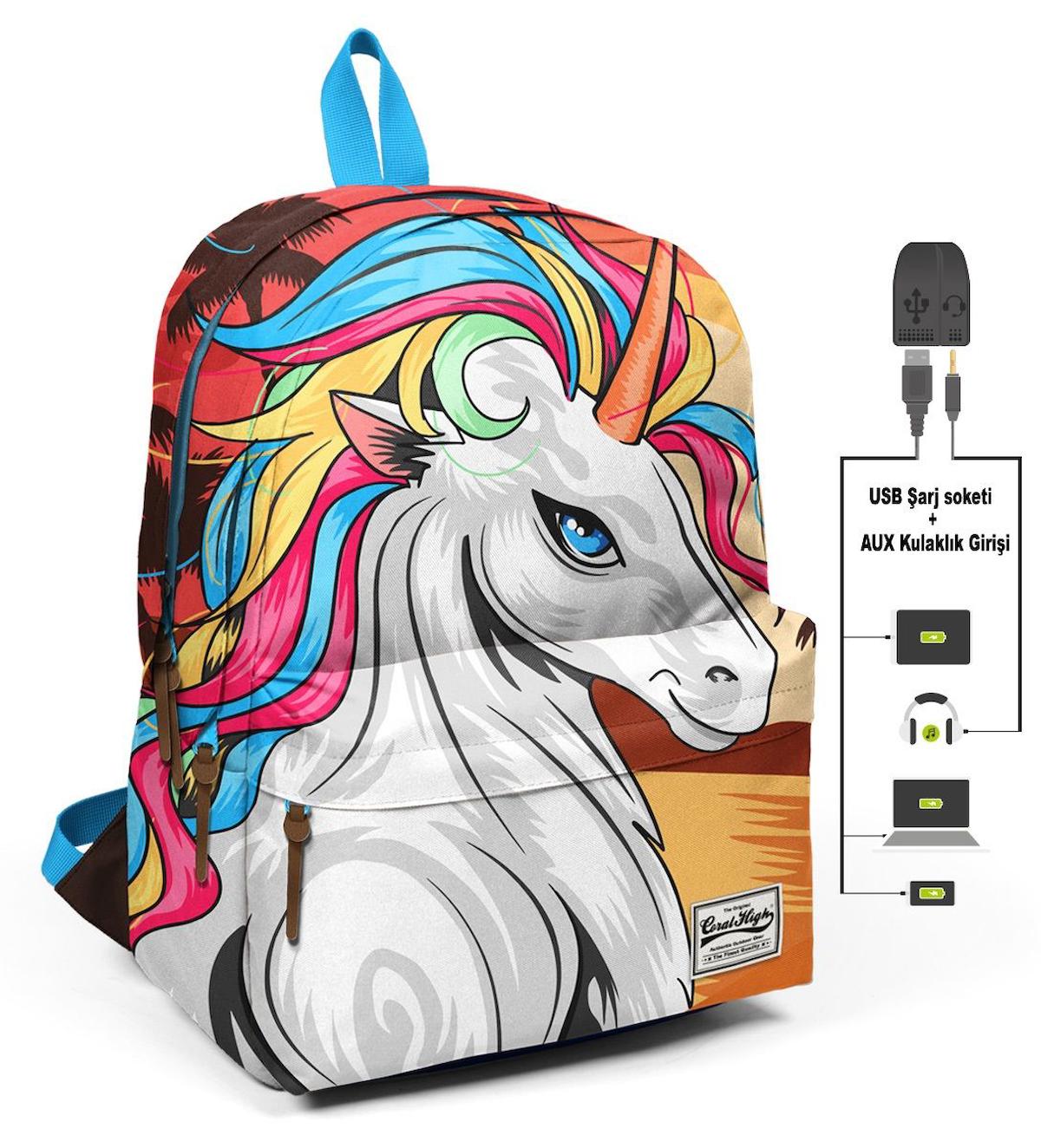 Yaygan Çanta Kids Unicorn Hayvan Su Geçirmez 3 Gözlü Çok Renkli Lise-Üniversite Unisex Sırt Çantası