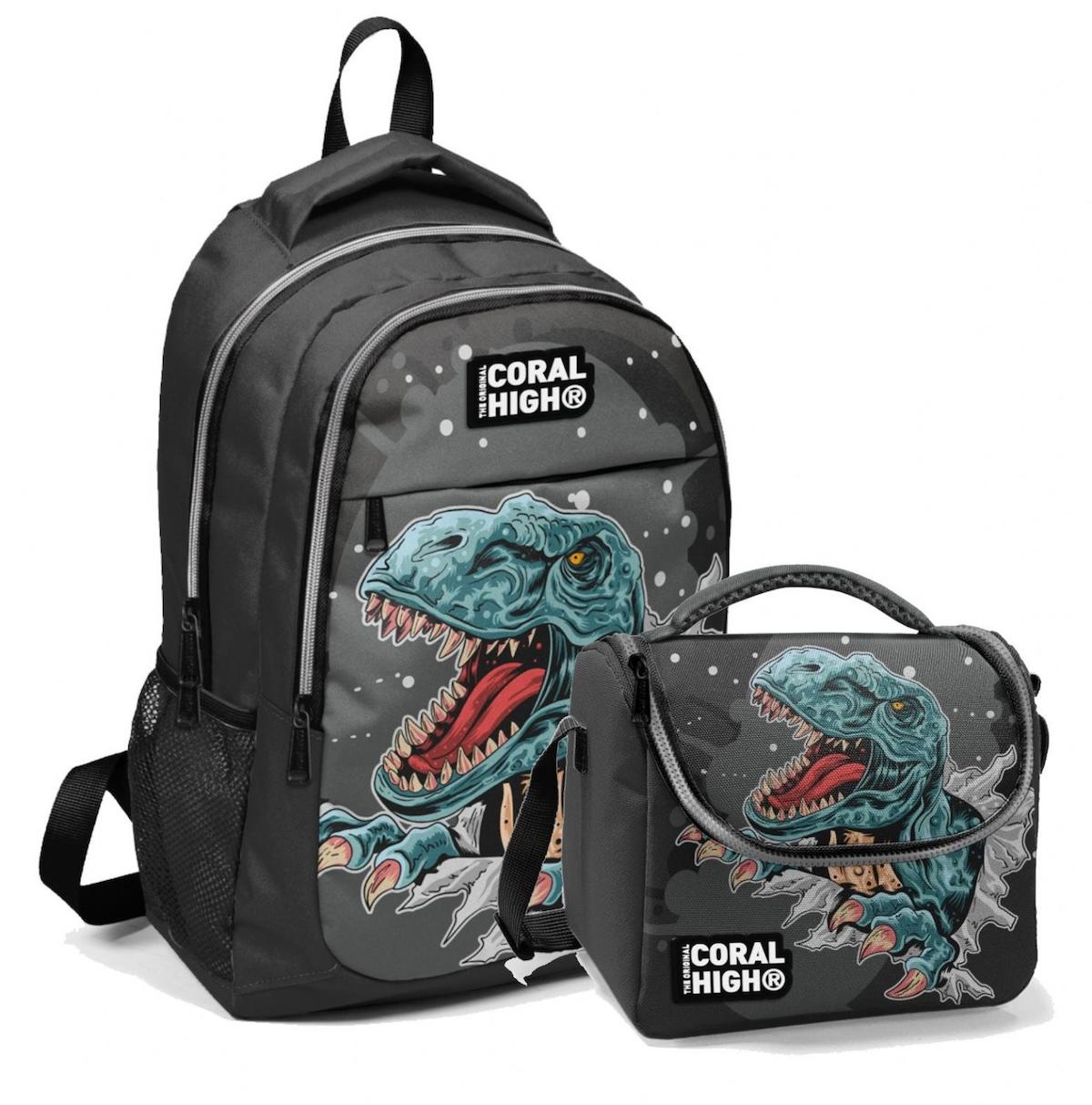 Yaygan Çanta Kids Dinozor Hayvan 3 Gözlü Çok Renkli İlkokul Erkek Çocuk Sırt Çantası + Beslenme Çantası