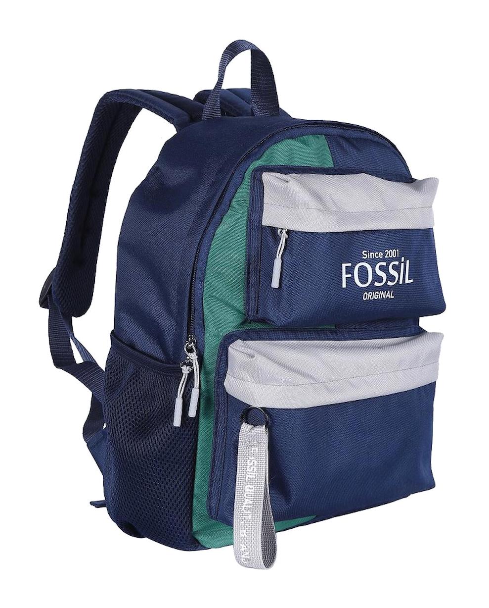 Fossil 9512 Su Geçirmez 3 Gözlü Lacivert Lise-Üniversite Unisex Sırt Çantası