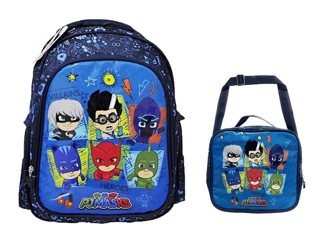 PJ mask Pijamaskeliler 2 Gözlü Lacivert İlkokul Erkek Sırt Çantası + Beslenme Çantası