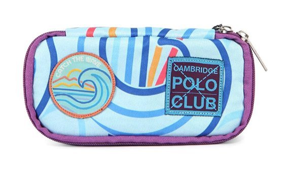 Cambridge Polo Club Wave Mavi Desenli Bez Tek Gözlü Oval Cüzdan Kalemlik