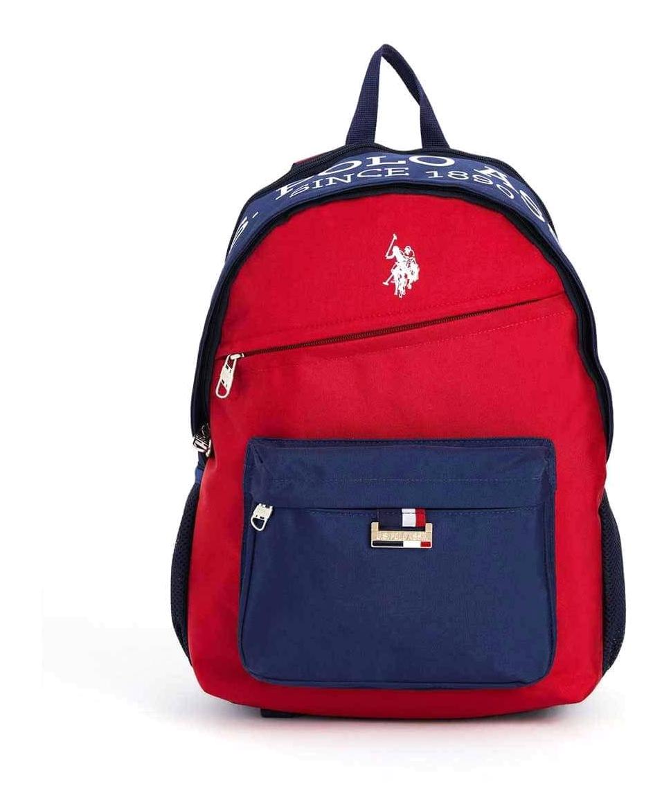 U.S. Polo Assn. PLÇAN22158 Su Geçirmez 2 Gözlü Kırmızı-Lacivert Lise-Üniversite Unisex Sırt Çantası