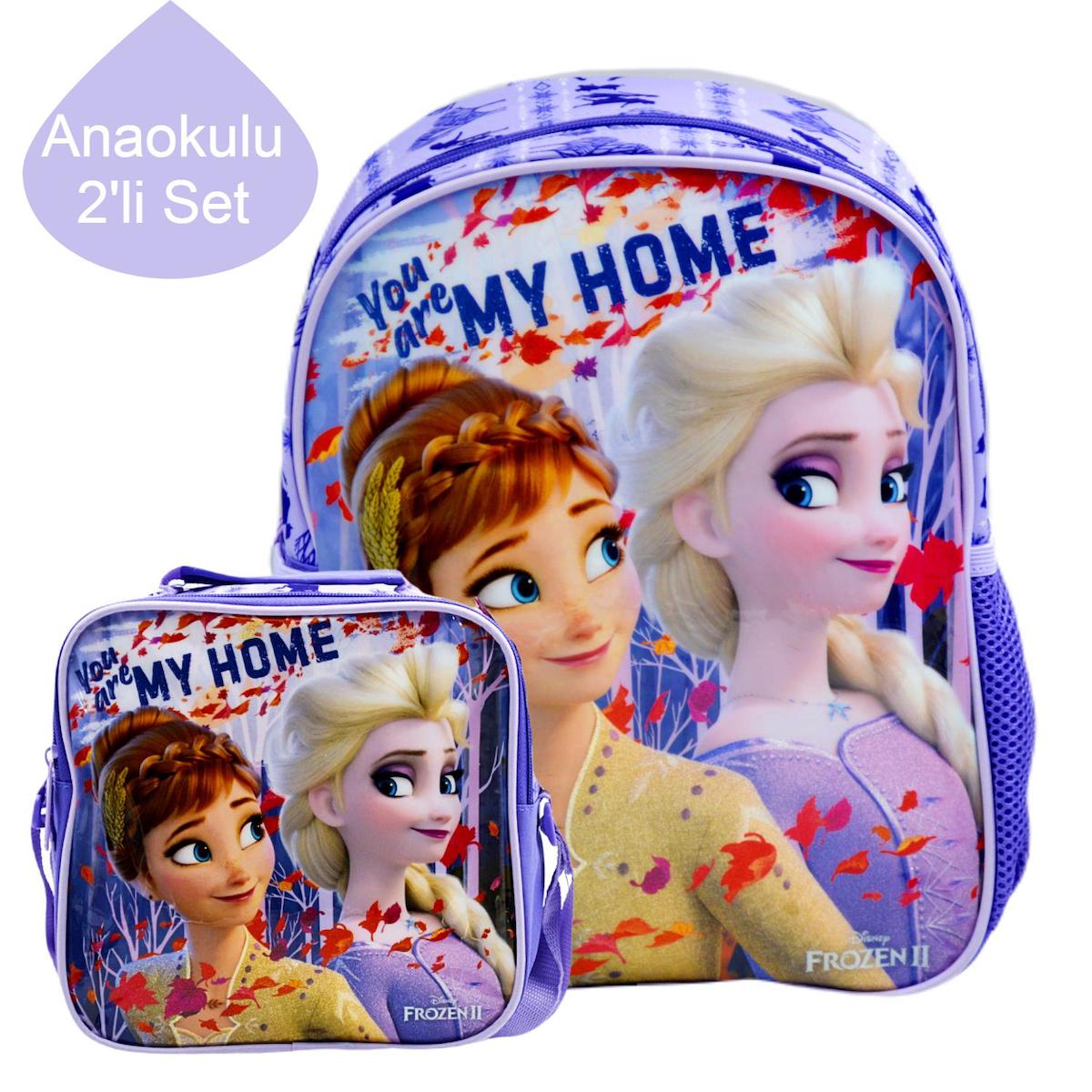 Frocx Frozen Su Geçirmez Tek Gözlü Mor Anaokulu Kız Çocuk Sırt Çantası + Beslenme Çantası
