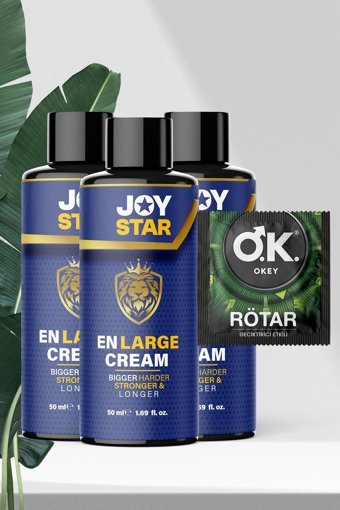 Okey Rötar Geciktiricili Prezervatif Tekli+Joystar En Large Mavi Erkeklere Özel Büyütücü Krem 3 Adet