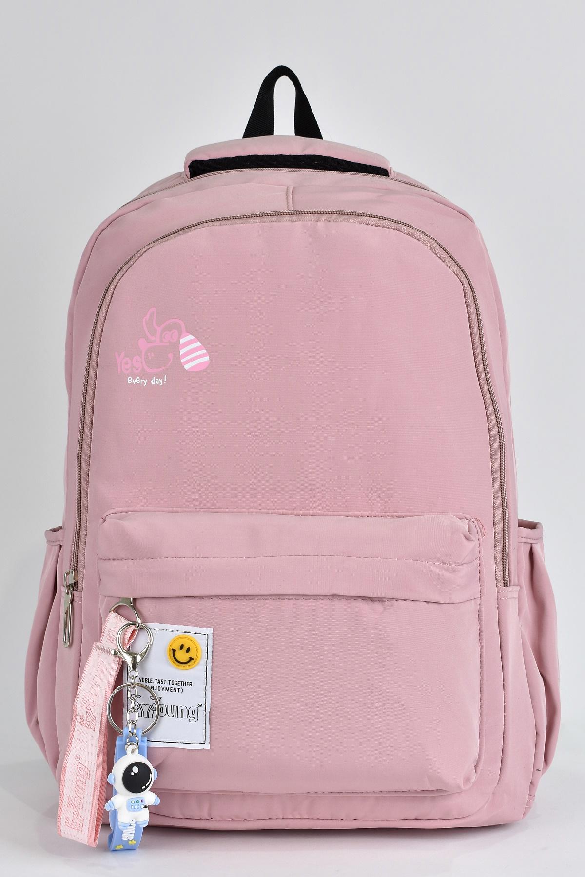 Elatae 51502 Su Geçirmez 3 Gözlü Pembe Lise-Üniversite Unisex Sırt Çantası