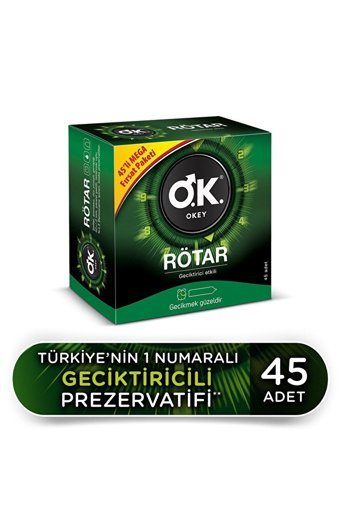 Okey Rötar Geciktiricili Prezervatif 45'li+Okey Kayganlaştırıcı Jel 100 ml