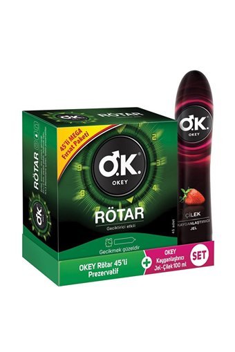 Okey Rötar Geciktiricili Prezervatif 45'li+Okey Kayganlaştırıcı Jel 100 ml