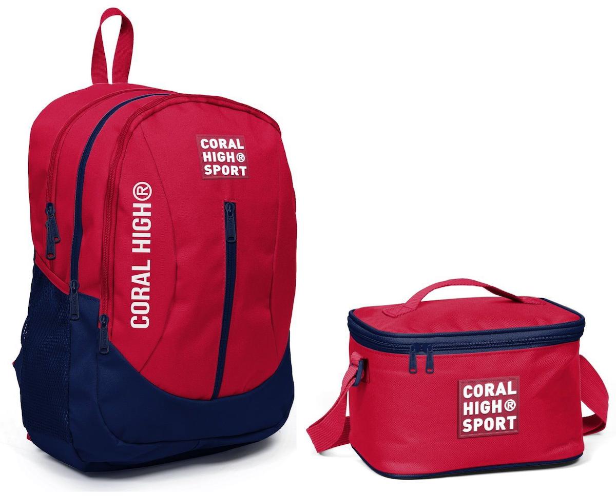 Yaygan Çanta Sport Su Geçirmez 4 Gözlü Kırmızı-Lacivert Ortaokul Unisex Sırt Çantası + Beslenme Çantası