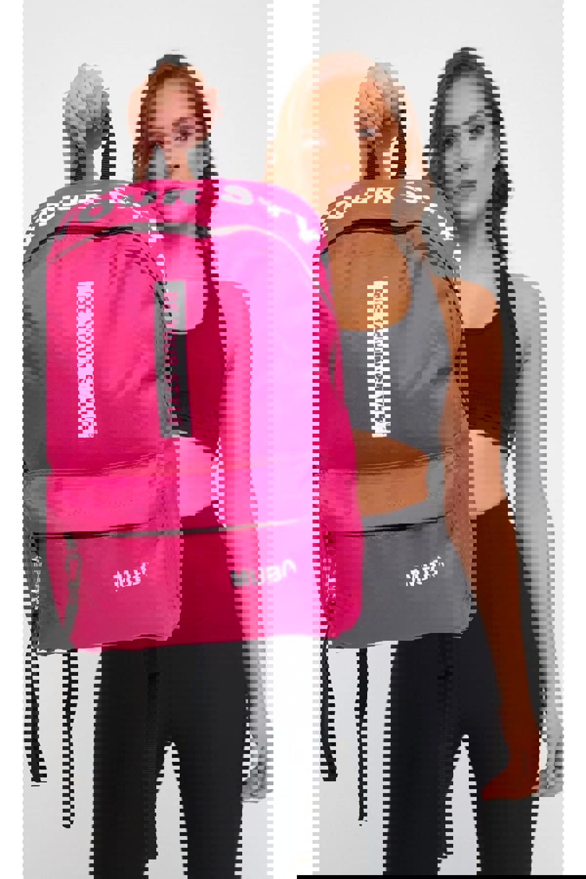 Optizon Be Your Style Yazılı 2 Gözlü Beyaz-Pembe Lise-Üniversite Unisex Sırt Çantası