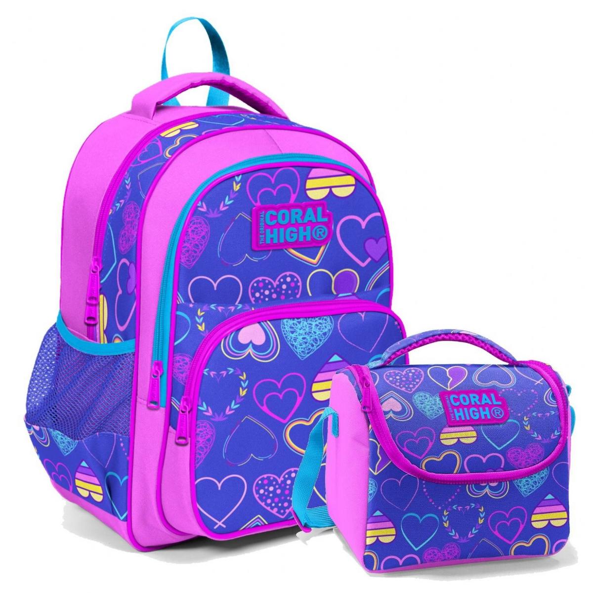 Yaygan Çanta Kids Kalp 3 Gözlü Çok Renkli İlkokul Kız Çocuk Sırt Çantası + Beslenme Çantası